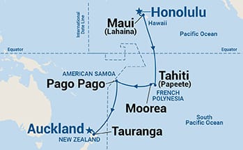 17-Day Hawaii, Tahiti & South Pacific Crossing Itinerary Map