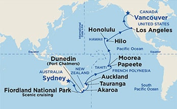 30-Day Hawaii, Tahiti & South Pacific Crossing Itinerary Map